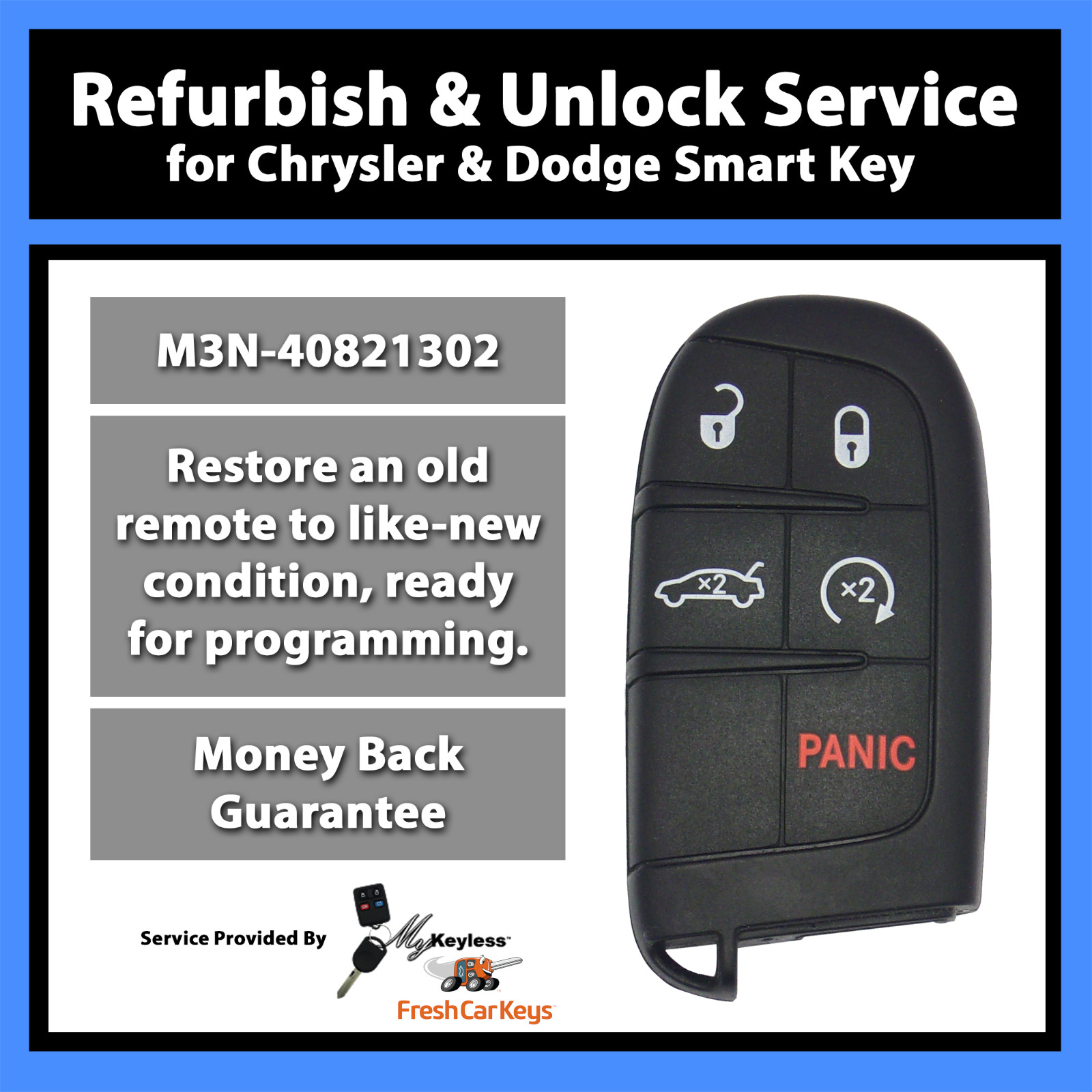 Unlock Reflash Service for Chrysler Dodge Jeep Remote Smartkey Fob M3N-40821302