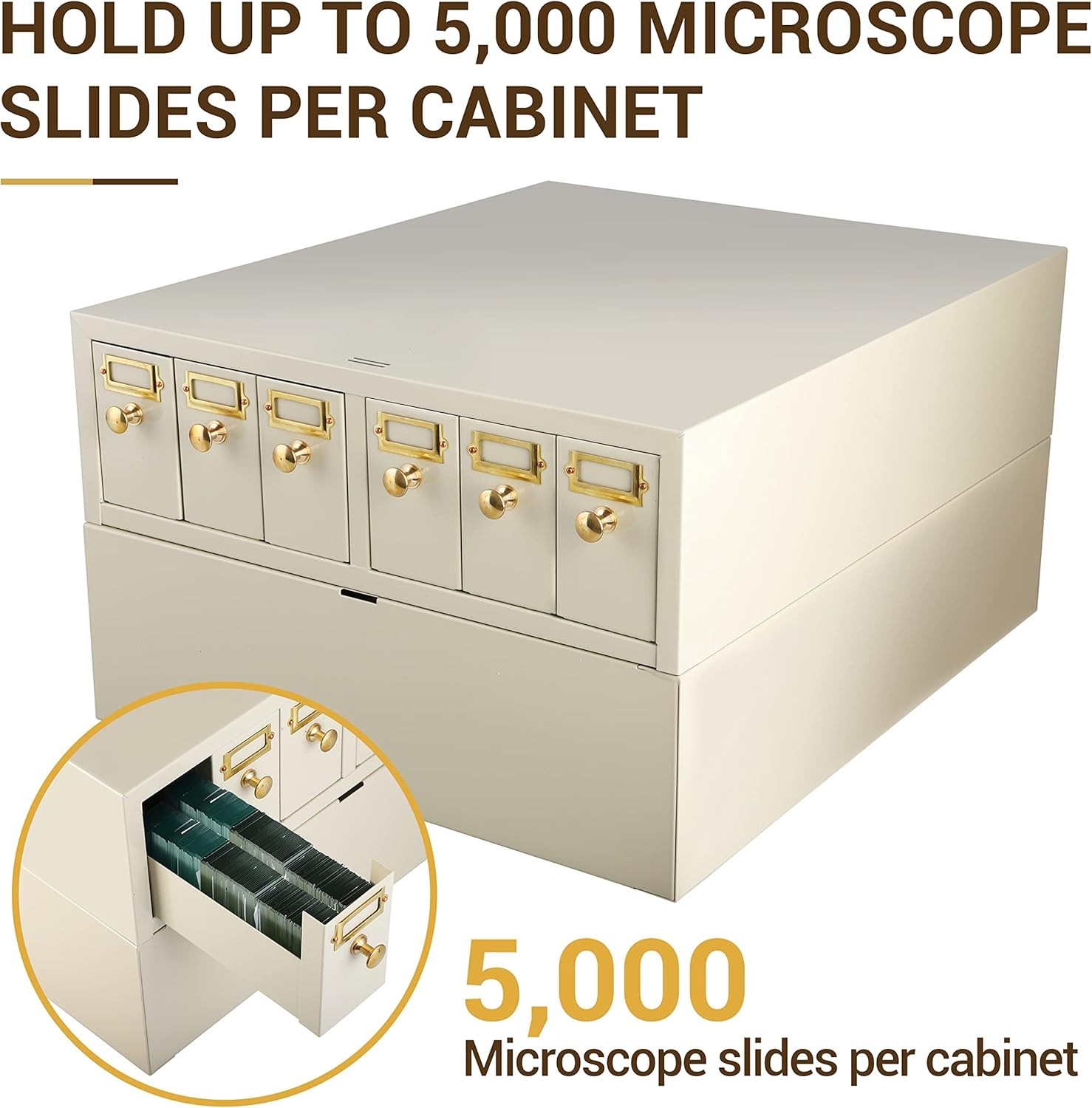 Microscope Slide Stackable Storage Cabinet, 6-Drawer, Metal, Stackable, Tan US