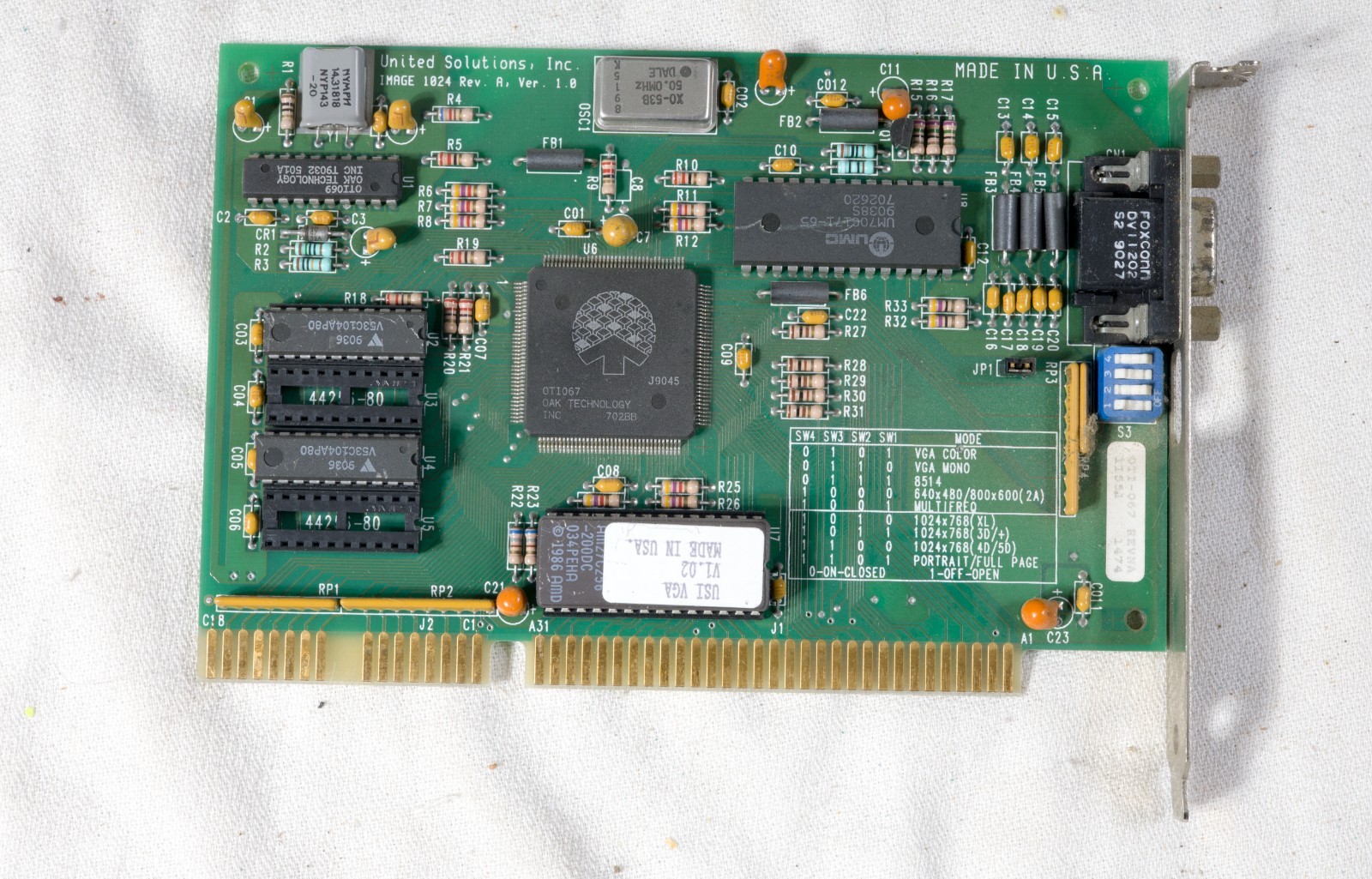 Vintage United Solutions Image 1024 Oak OTI067 video card ISA tested ISAF09