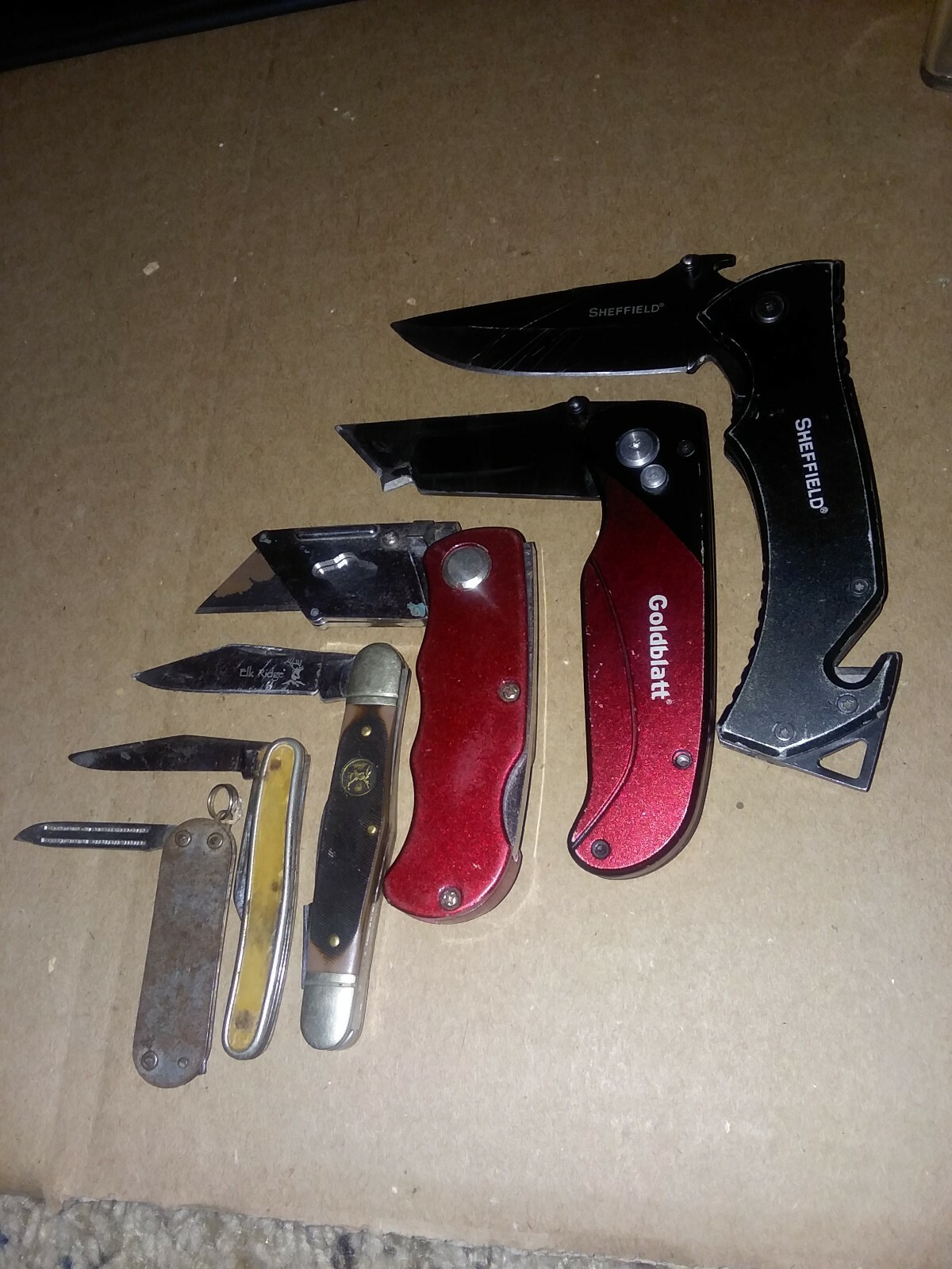 LOT OF 6 POCKET KNIVES SHEFFIELD, COLONIAL, ELK RIDGE, GOLDBLATT