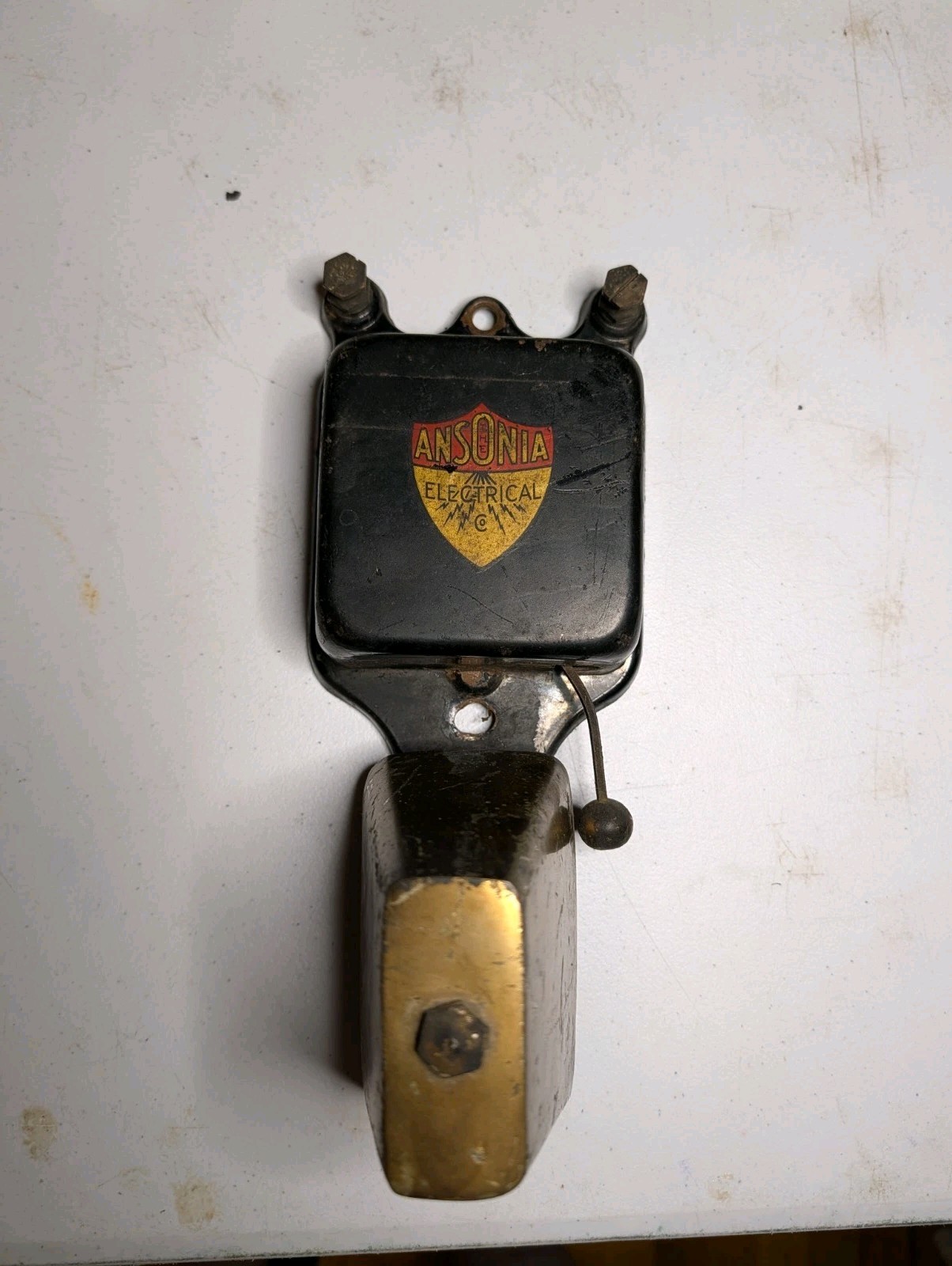 Rare ANTIQUE INDUSTRIAL ANSONIA IRON STEEL ELECTRIC WALL BELL -ALARM-WORKs
