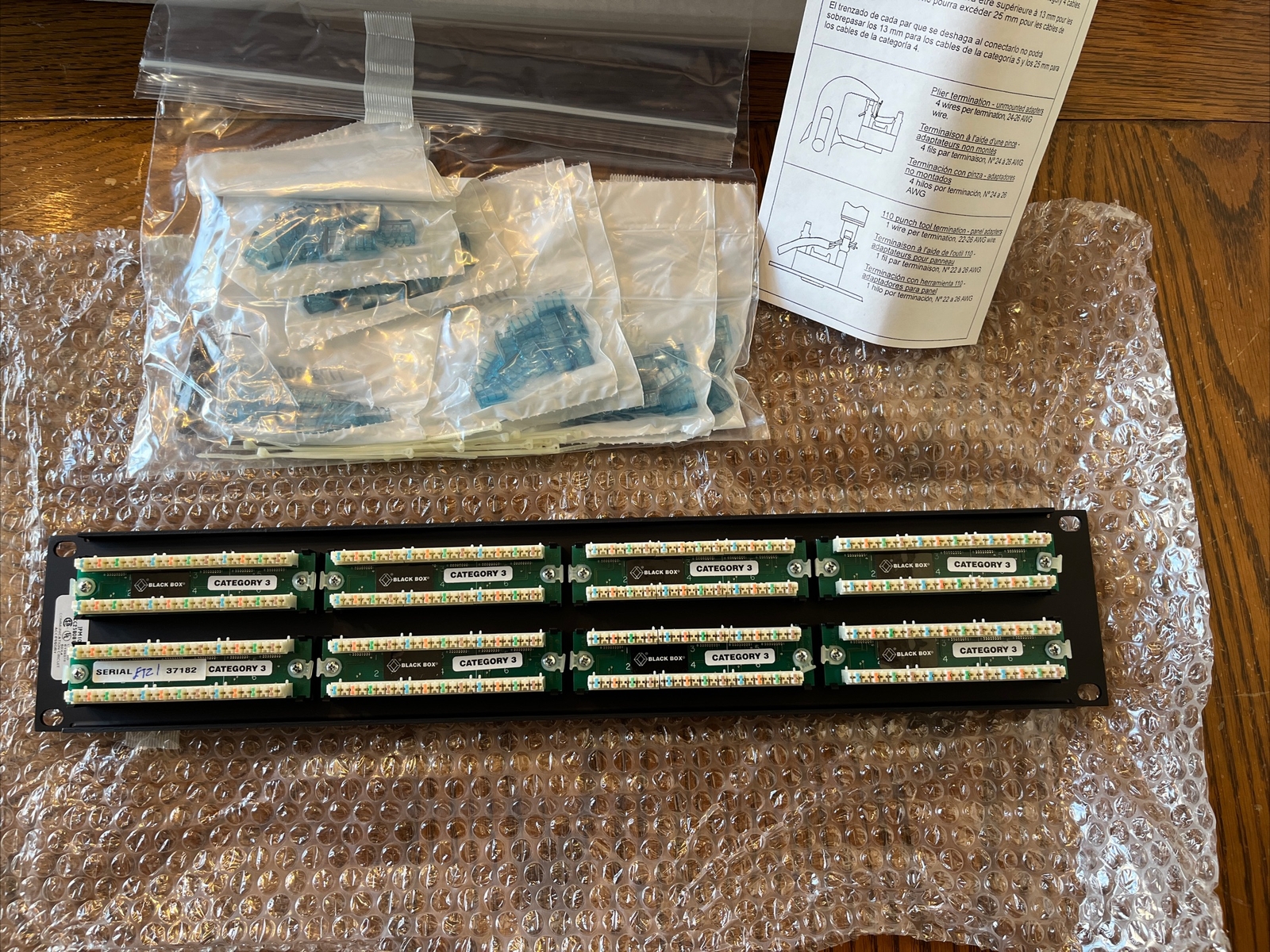Black Box CAT3 Panel 48-Port Patch Panel T568A Wired 19” 2- Rack Space (NEW)