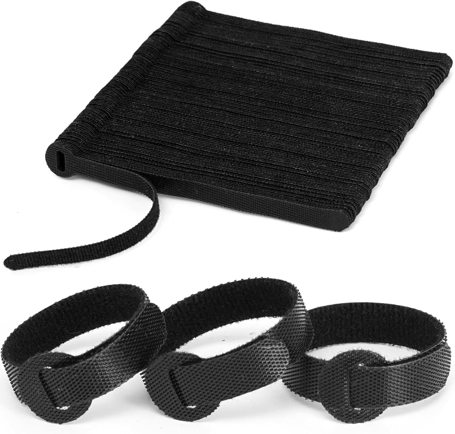 150PCS Reusable Fastener Straps - 6 Inch Cable Management Ties, Adjustable Hook