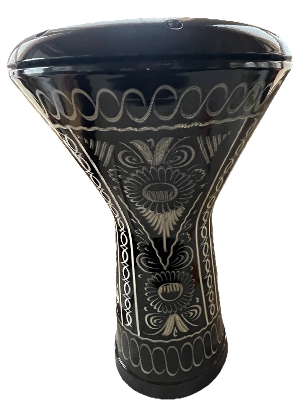 NWT Turkish Metal  Drum Djambouka/Djembe & Case Black White Design Approx. 17 H