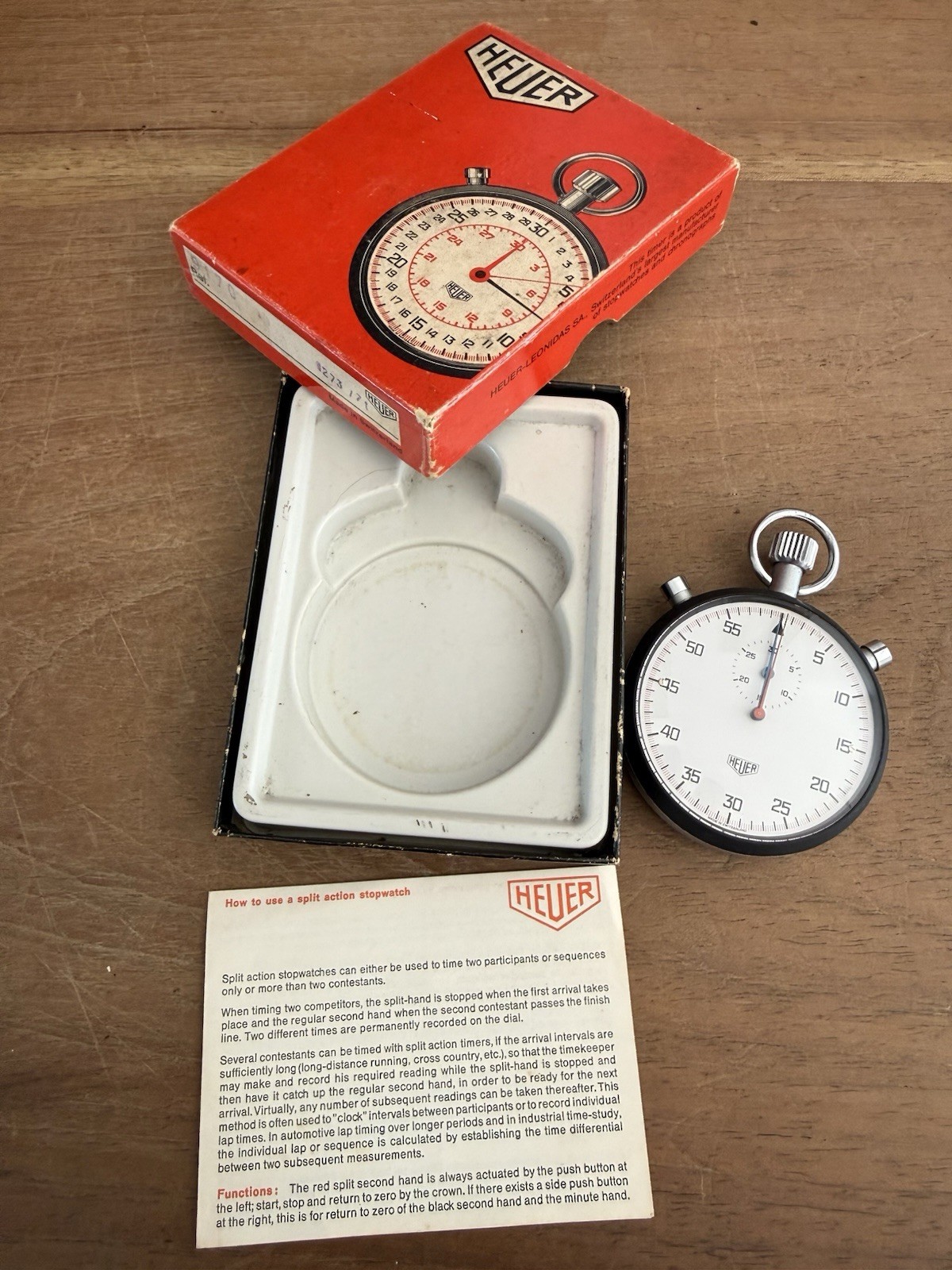 Vintage Heuer Split Second Rattrapante Stopwatch For Parts / Repair w/ Box