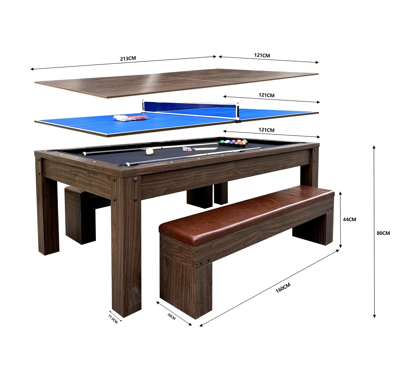 7ft 3-in-1 Multi-Functional Pool Table with Benches (Ping Pong Table)