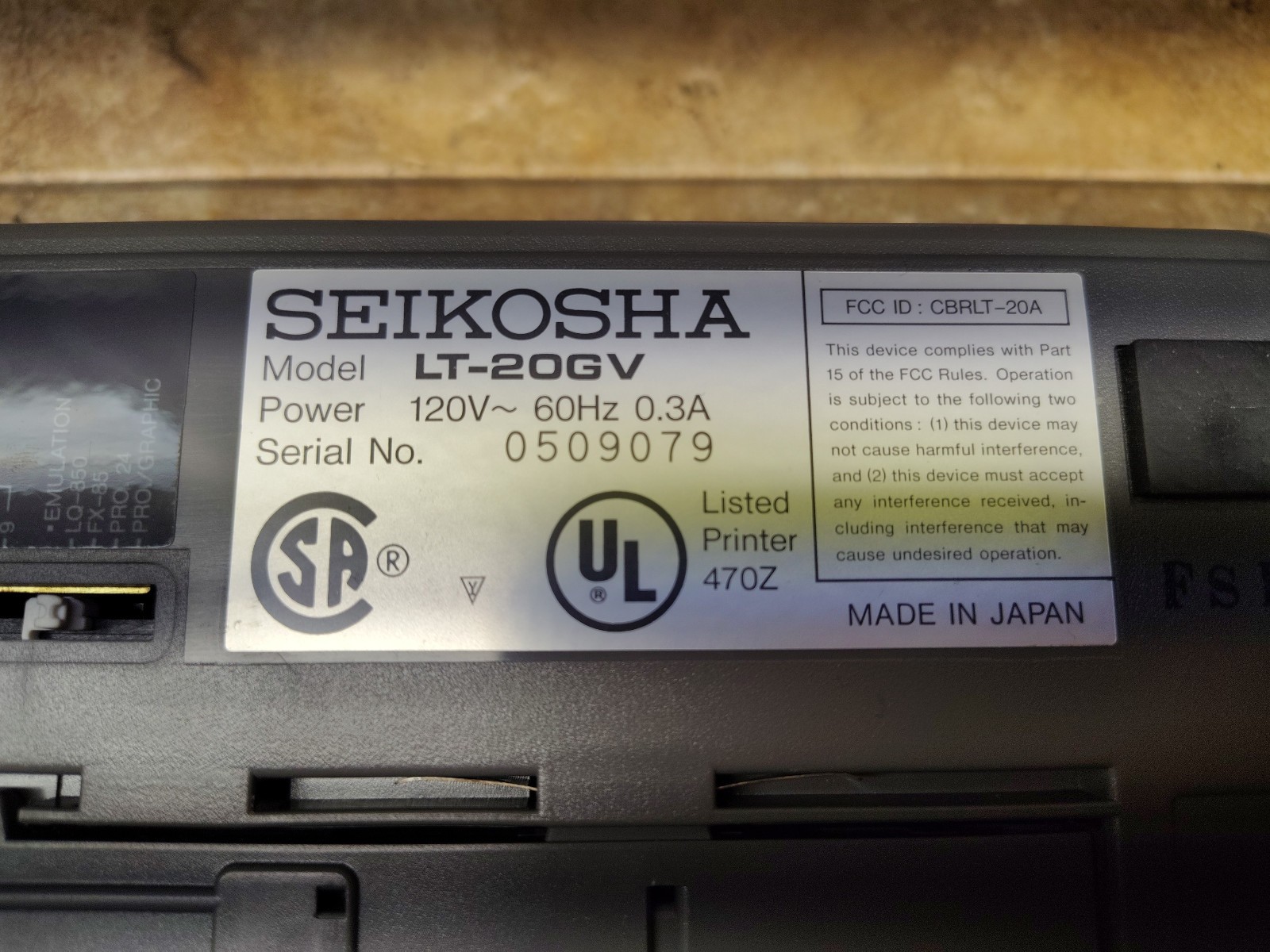 Seikosha LT-20 Portable Dot Matrix Printer