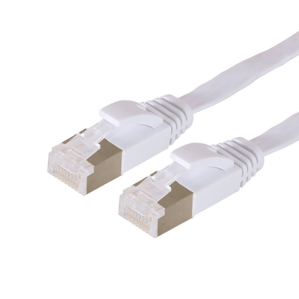 New 25' Category 7 Cat7 Network Ethernet LAN Patch Flat Cable Cord White 25 ft