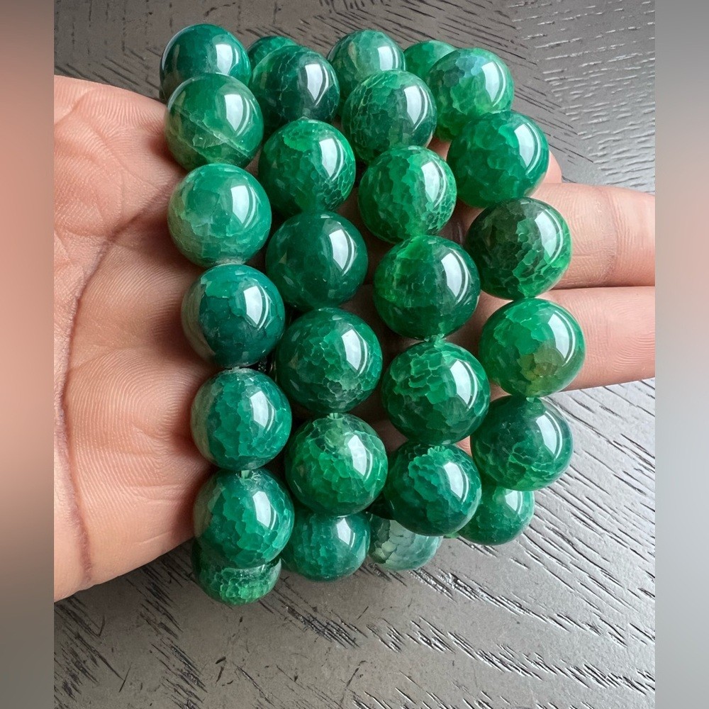 Enhanced green dragon vein agate bracelet 14mm