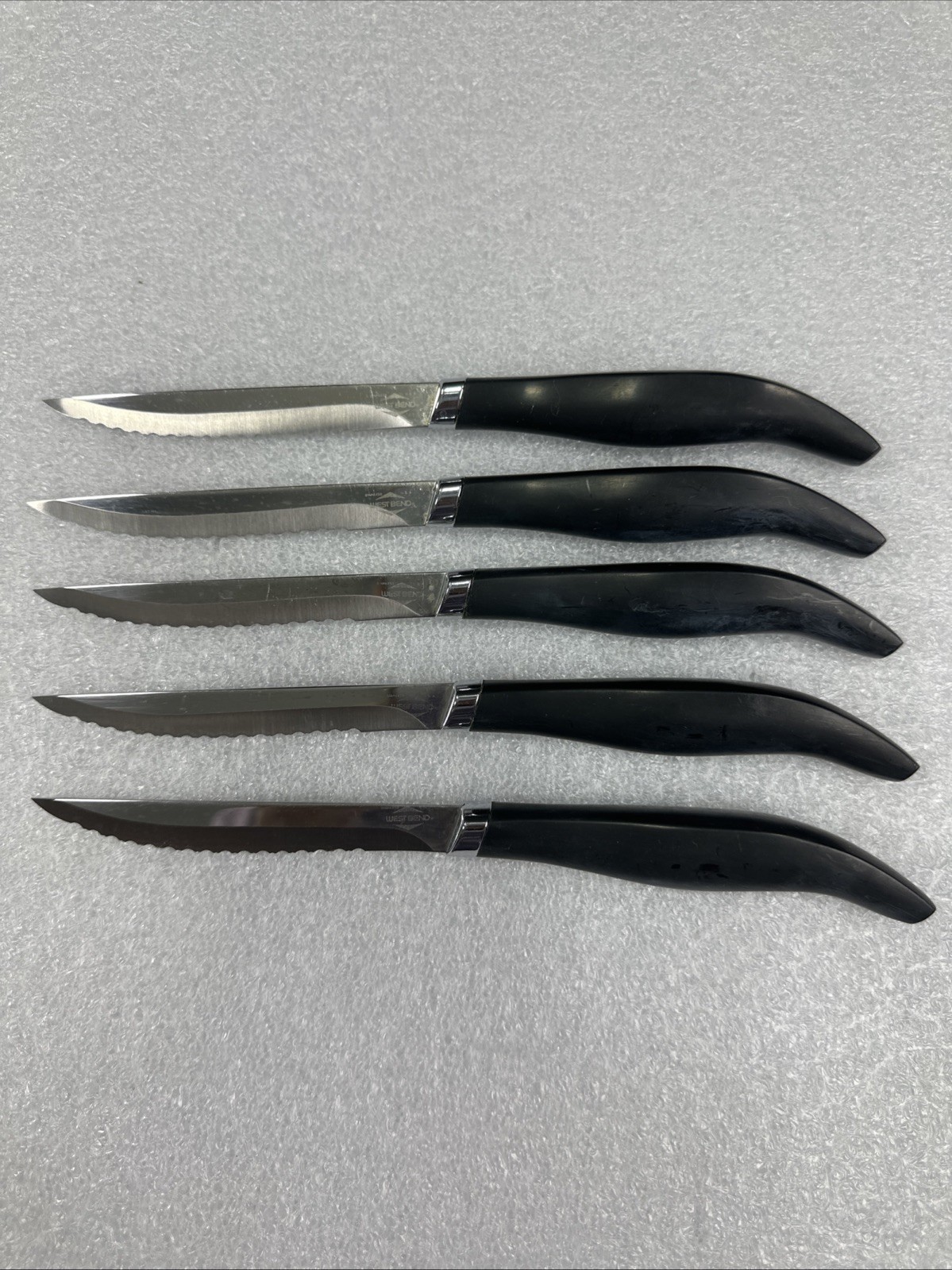 Vtg Mid Century Set (5) WEST BEND Stainless Steel Steak Knives Original Box USA