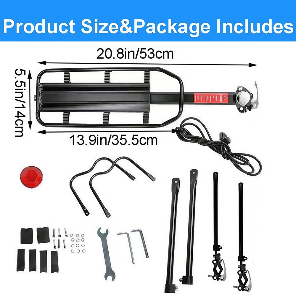 Rear Bike Rack for Bicycle, 110Lbs/50kgs Capacity Bicycle Cargo Rack with Ref...