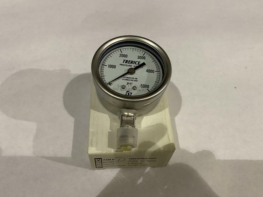 TRERICE PRESSURE GAUGE  # 700SS   2-1/2"   0-5000 PSI   1/4NPT STAINLESS STEEL
