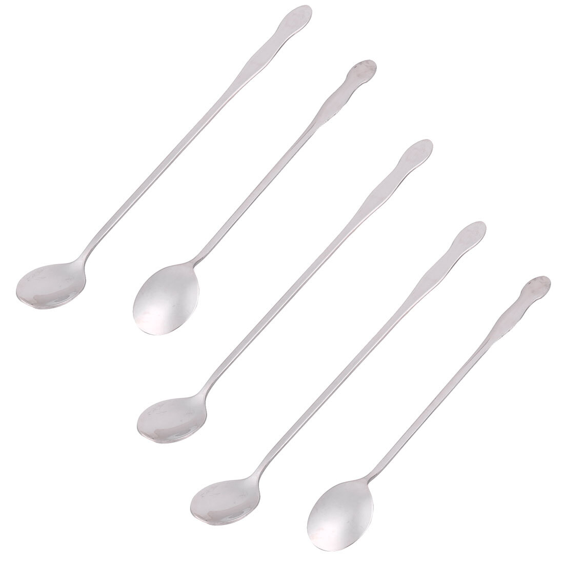 Stainless Steel Long Handle Coffee Milk Sugar Dessert Stir Bar Spoon Scoop 5 Pcs