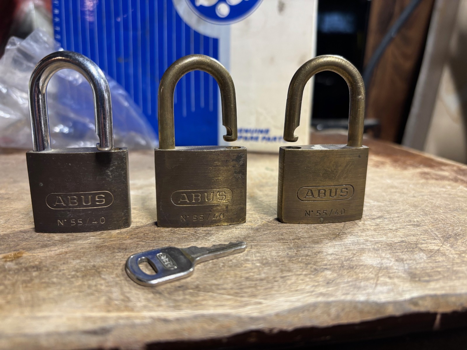 3 Abus 55/40 Kd Padlocks Brass 1 Key All Working