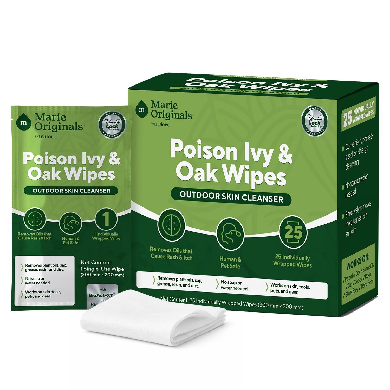 Marie Originals Poison Ivy & Oak Wipes – Urushiol Removal, No Water, 25 Wipes