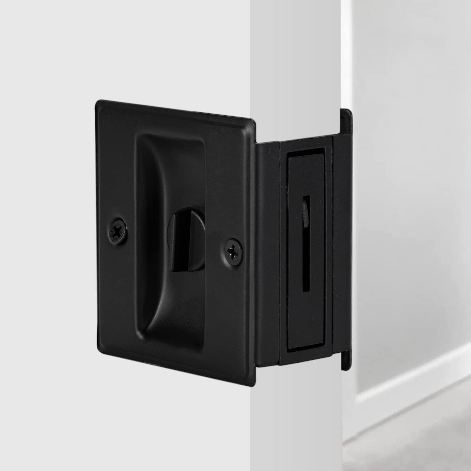 HOME MASTER HARDWARE Privacy Pocket Door Lock Pull 2-3/4”x2-1/2”, Black-1PACK