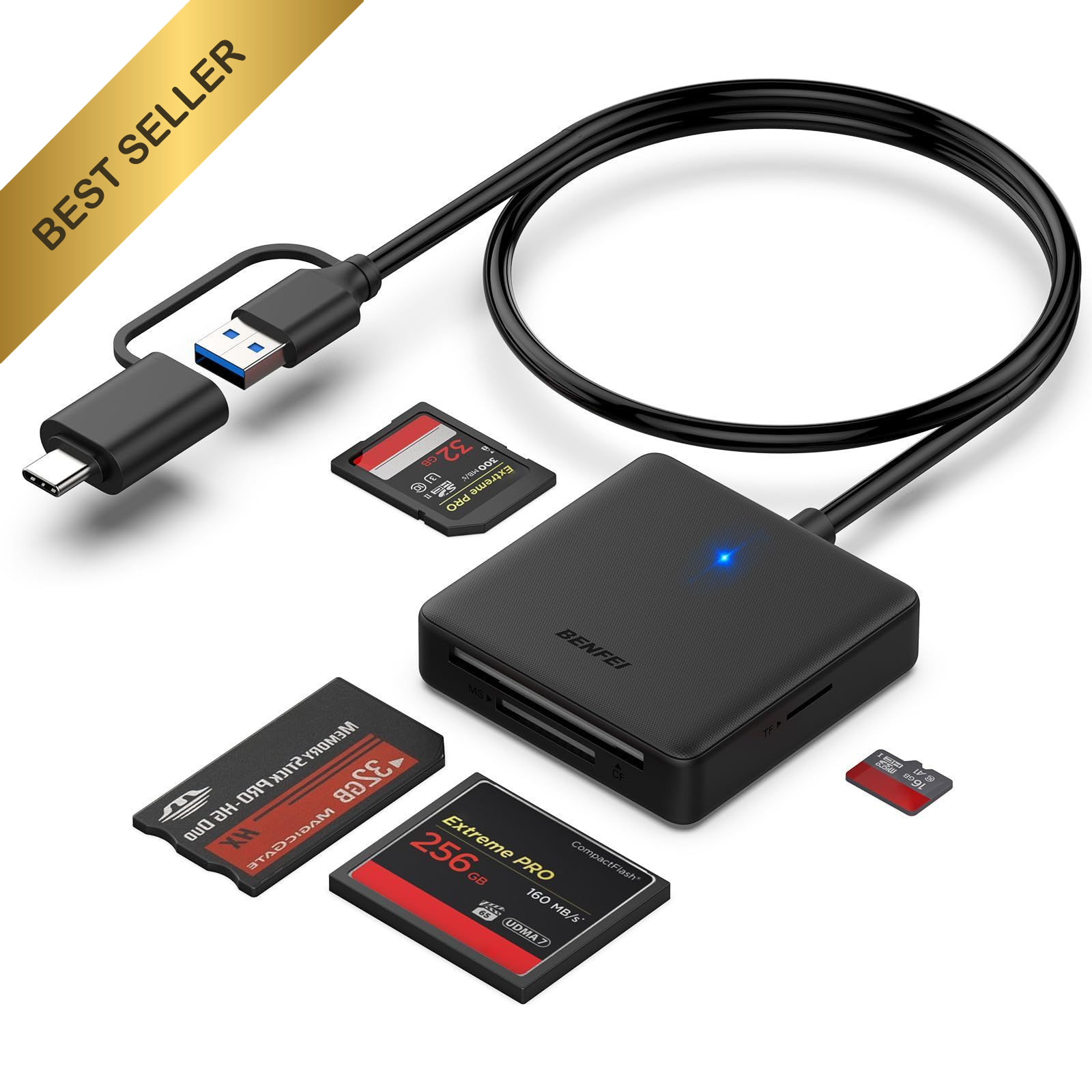 BENFEI 4in1 USB 3.0 USB-C Memory Card Reader Adapter SD Micro SD MS CF MacBook