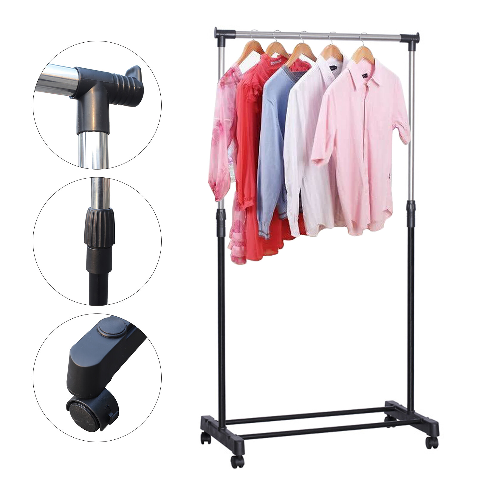 Laundry Drying Rack Clothes Storage Hanger Stand With Brake Roller Adjustable