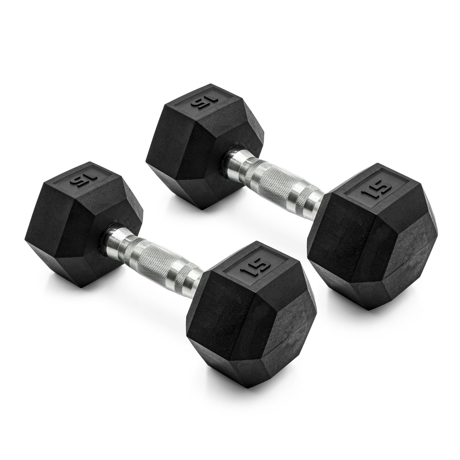 CAP Barbell, 15lb Coated Rubber Hex Dumbbell, Pair (No-Roll Design