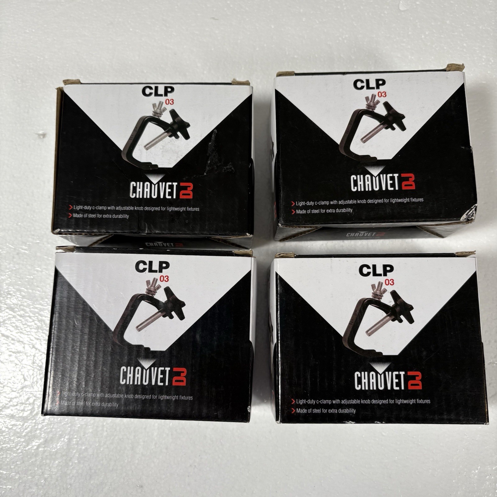Lot of 4 CHAUVET DJ CLP-03 Adjustable Steel C-Clamp for DJ/Lighting Use