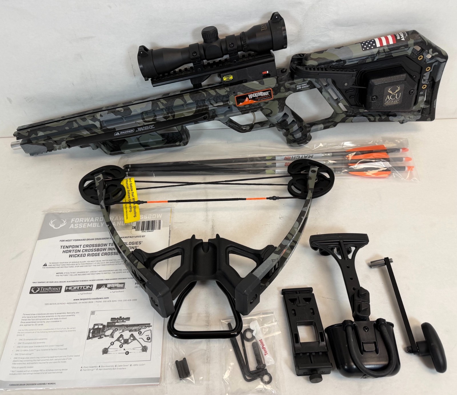 Used- Wicked Ridge Commander M1, ACUdraw, Multi-Line Scope (Peak Camo) -FREE S/H