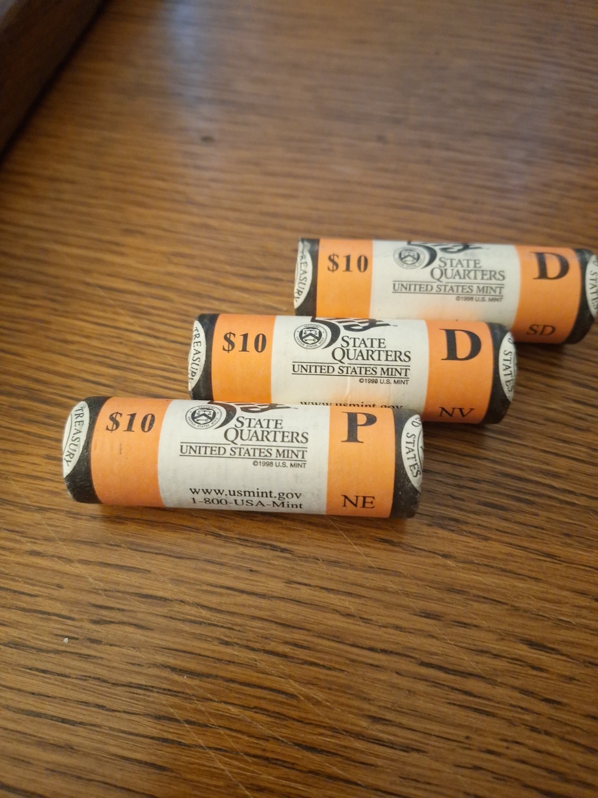 3 Mint Wrapped $10 Rolls Of State Quarters NE,SD,NV