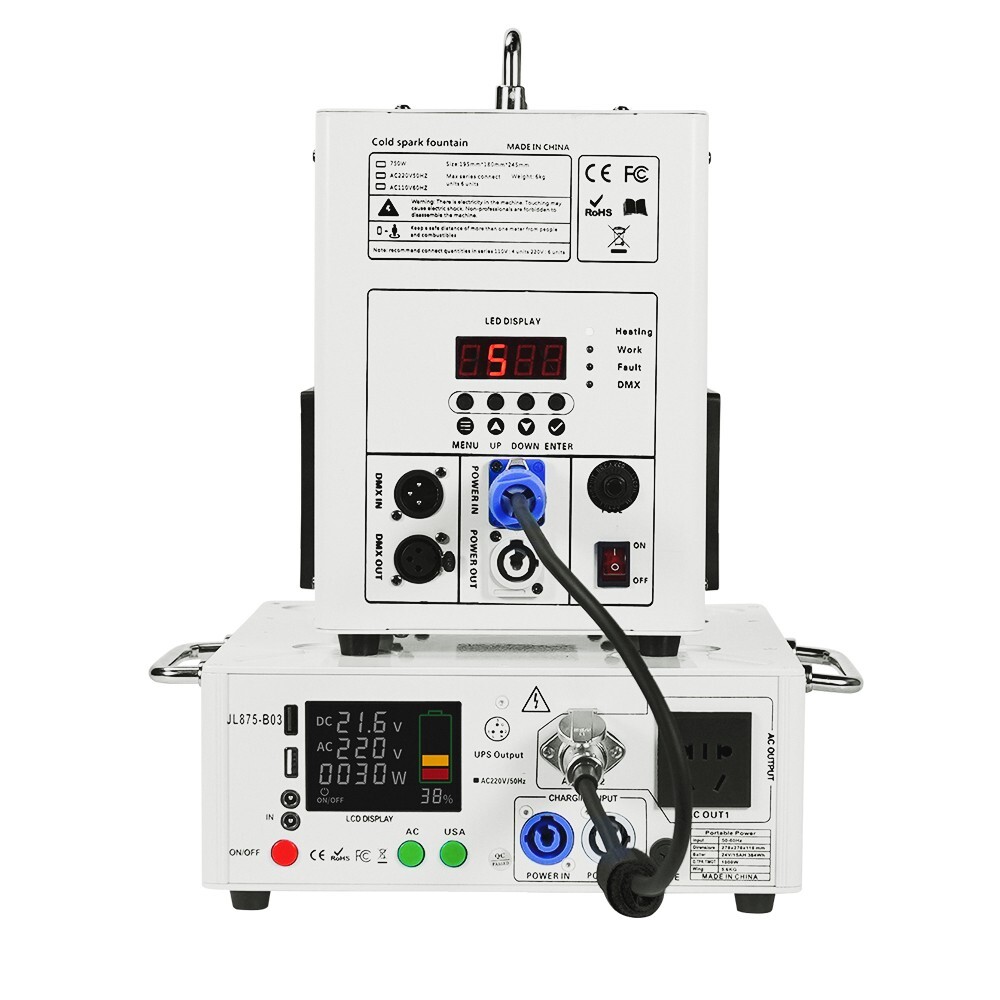 white 600w cold spark machine portable battery combo pack for mobile party DJ