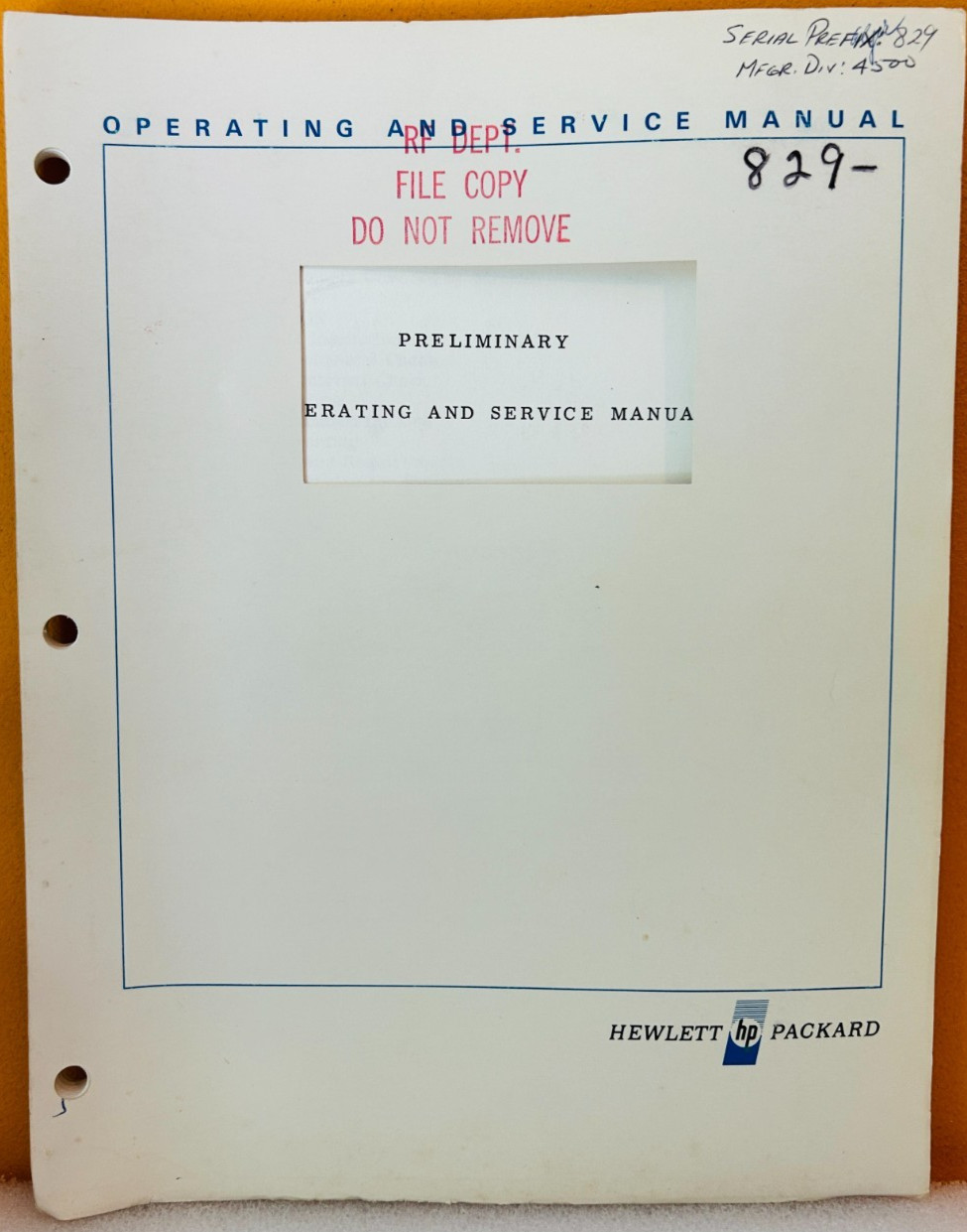 HP 08414-90004 1968 Model 8414A Polar Display Preliminary Oper & Service Manual.