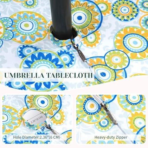 Fitted Round Outdoor Tablecloth, Polyester SpillProof Table 52" (Round) Floral