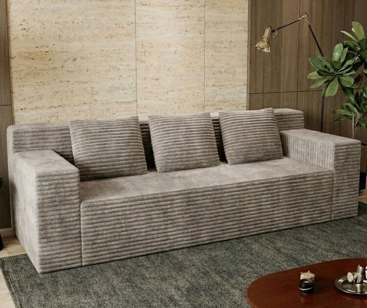 Gray Corduroy Striped Sofa 71" 3-Seater Contemporary Couch in a Box