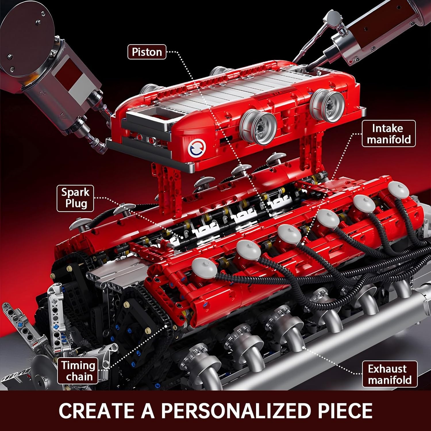 V12 Engine Building Sets, V8 Model Engine Kit for Adults, Engine Scale Model wit