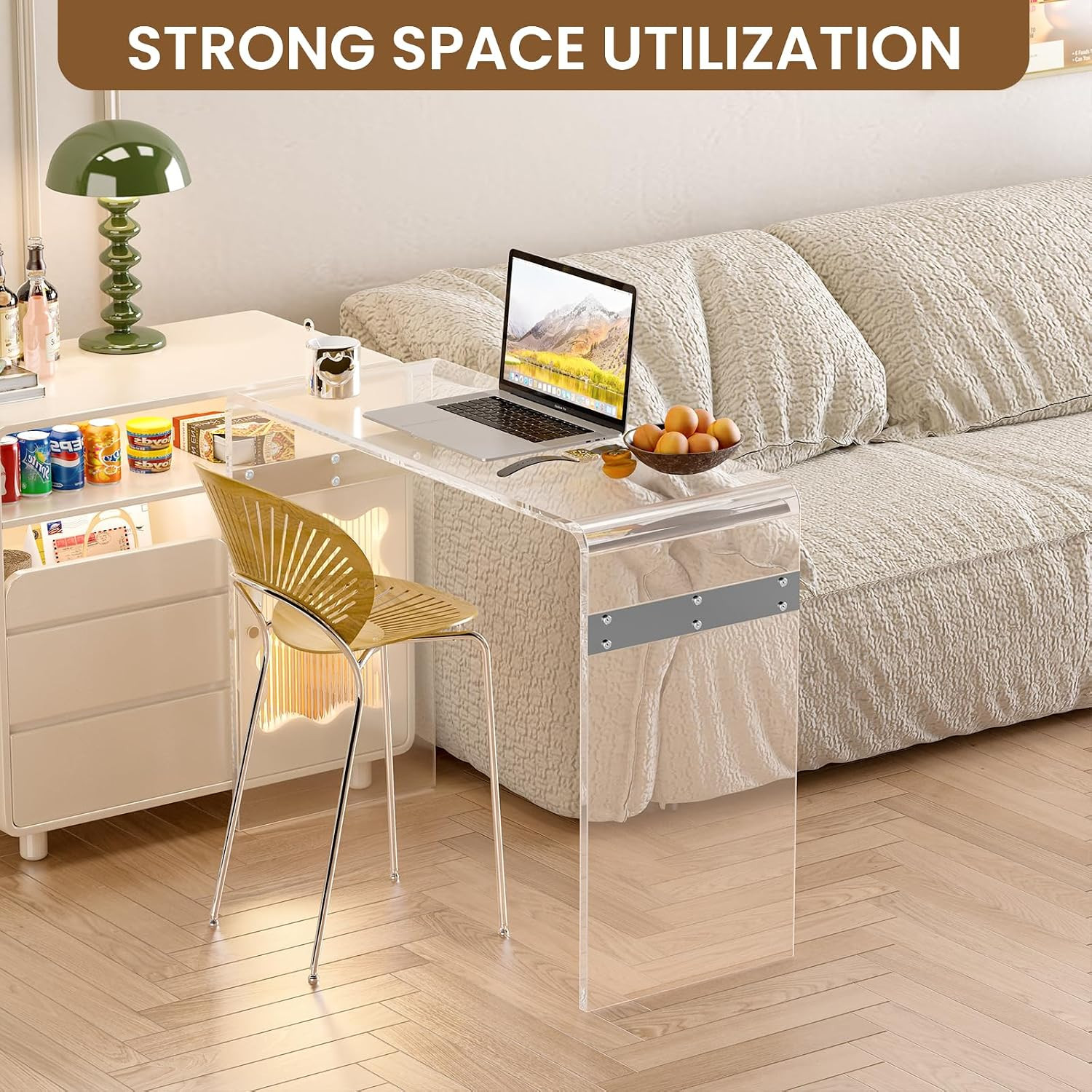 Clear Acrylic Accent Table, 40.9" X 15.0" X 29.3" U-Shape Modern Lucite Console