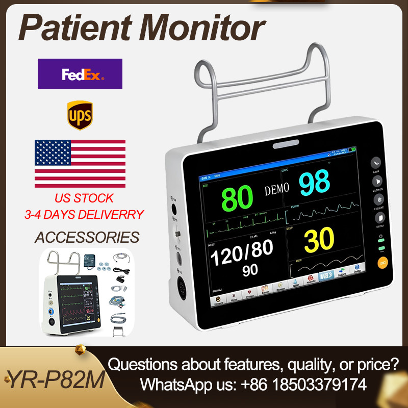 8" 5-Parameter Patient Monitor ECG NIBP SpO2 RESP TEMP, US Stock