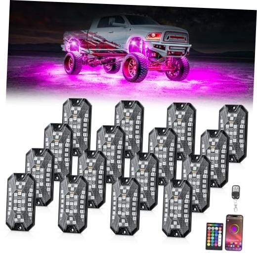 RGB Rock Lights pods Underglow Neon Lights Kits，APP/RF Remote Control 16 5MRGB