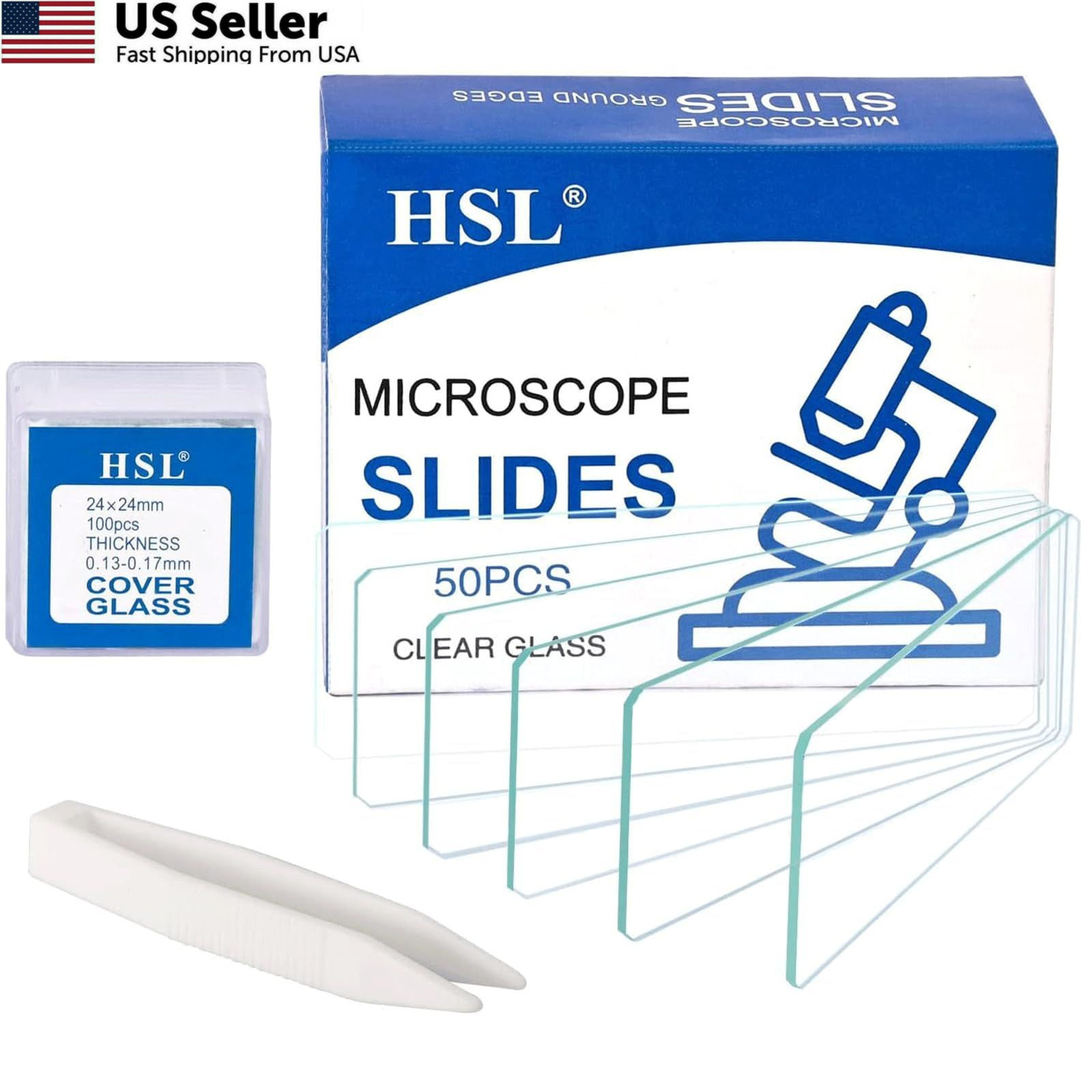HSL Microscope Slides and Covers,24x24mm Square Cover Glass 100pcs 50cps...
