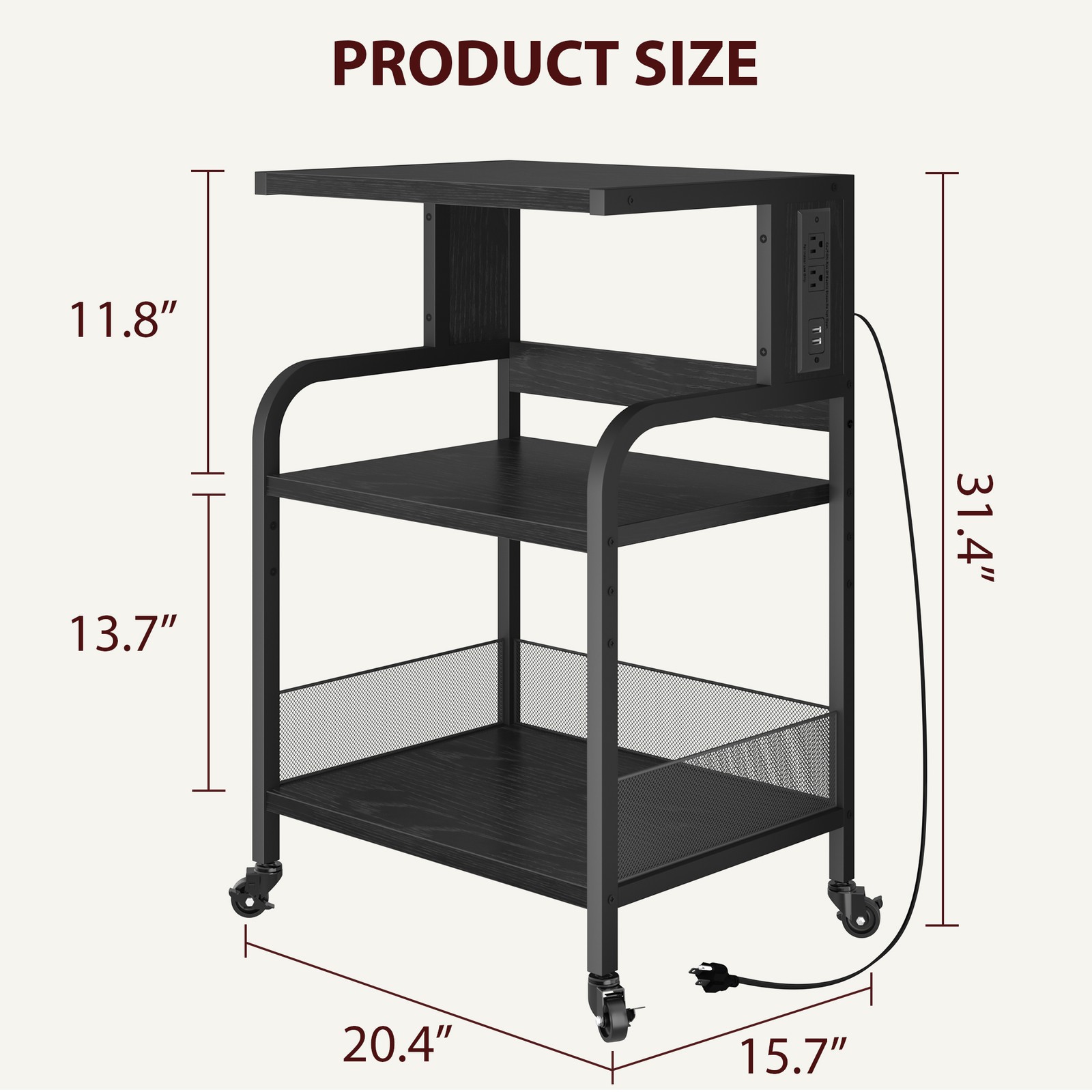 3-Tier Printer Stand Castors Storage Shelves Rolling Printer Cart