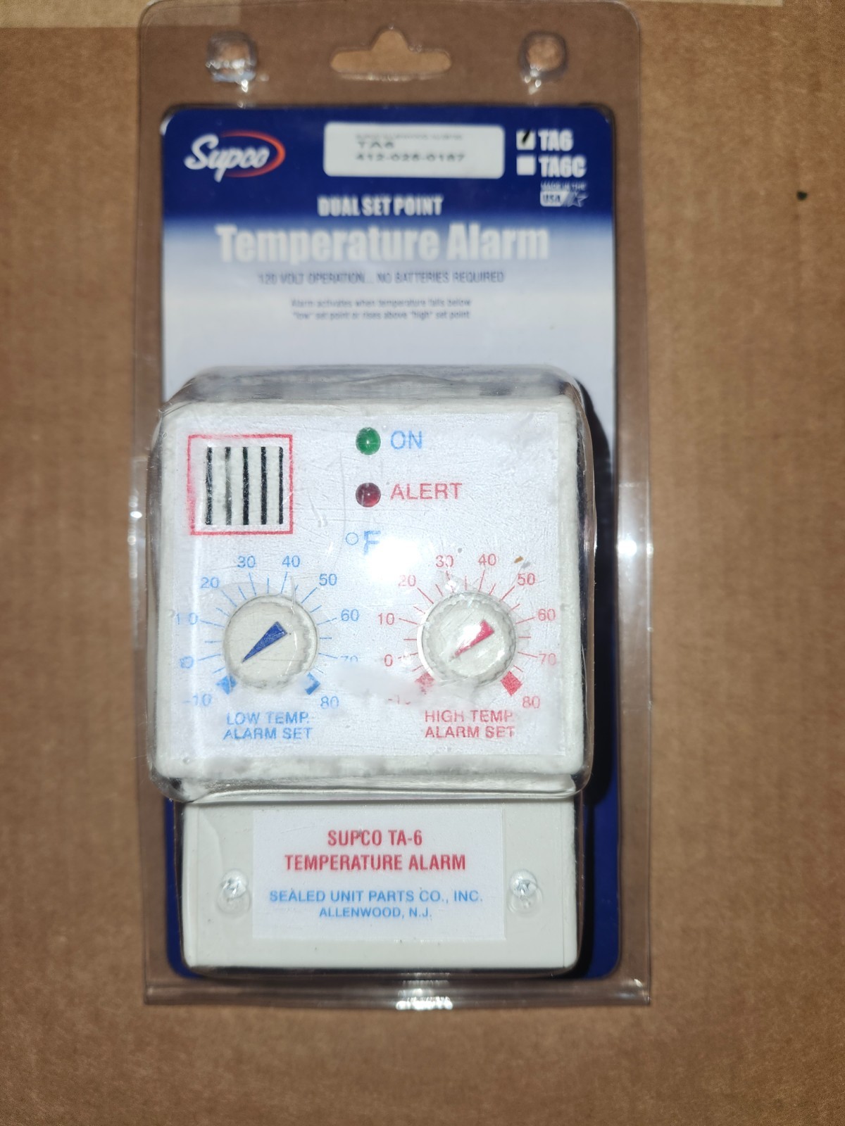 Supco Ta-6 Temperature Alarm, -10 To 80F, 120Vac  Made In USA Free Shipping