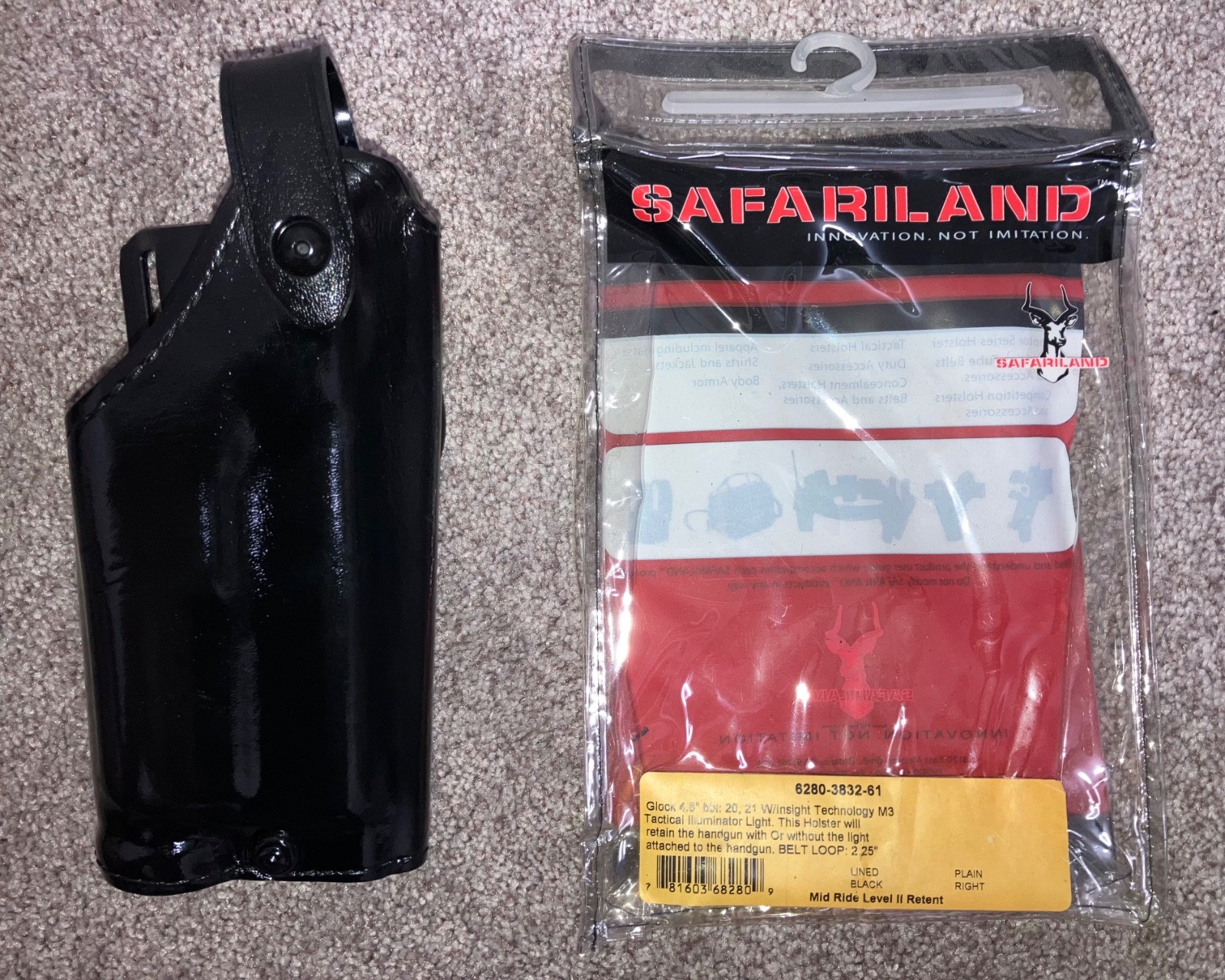 Safariland Black Plain Finish Holster 6280-3832-61 RH Glock Model 20/21 .45ACP