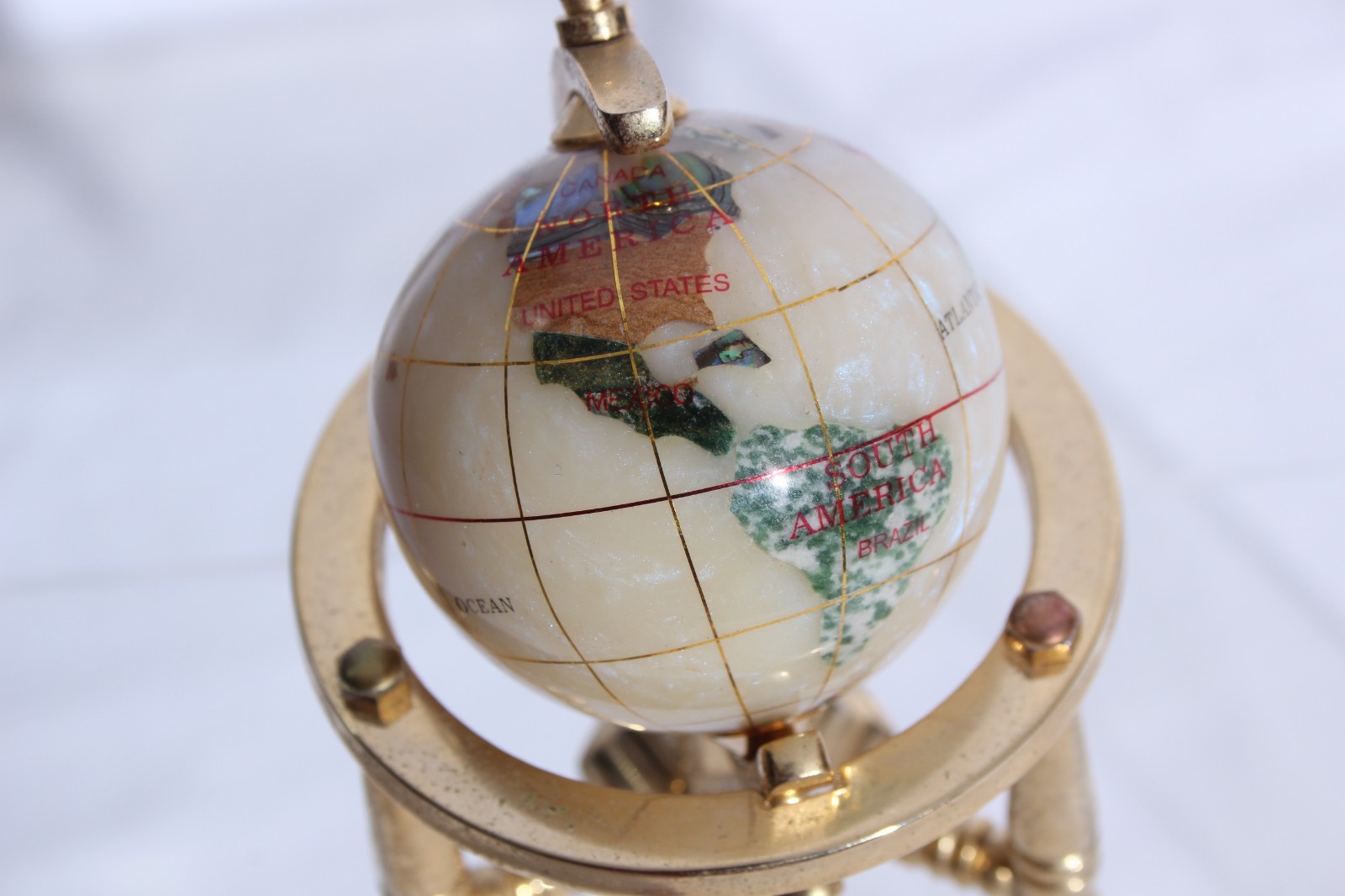 Gemstone Desktop Globe Brass Stand 4” Tall