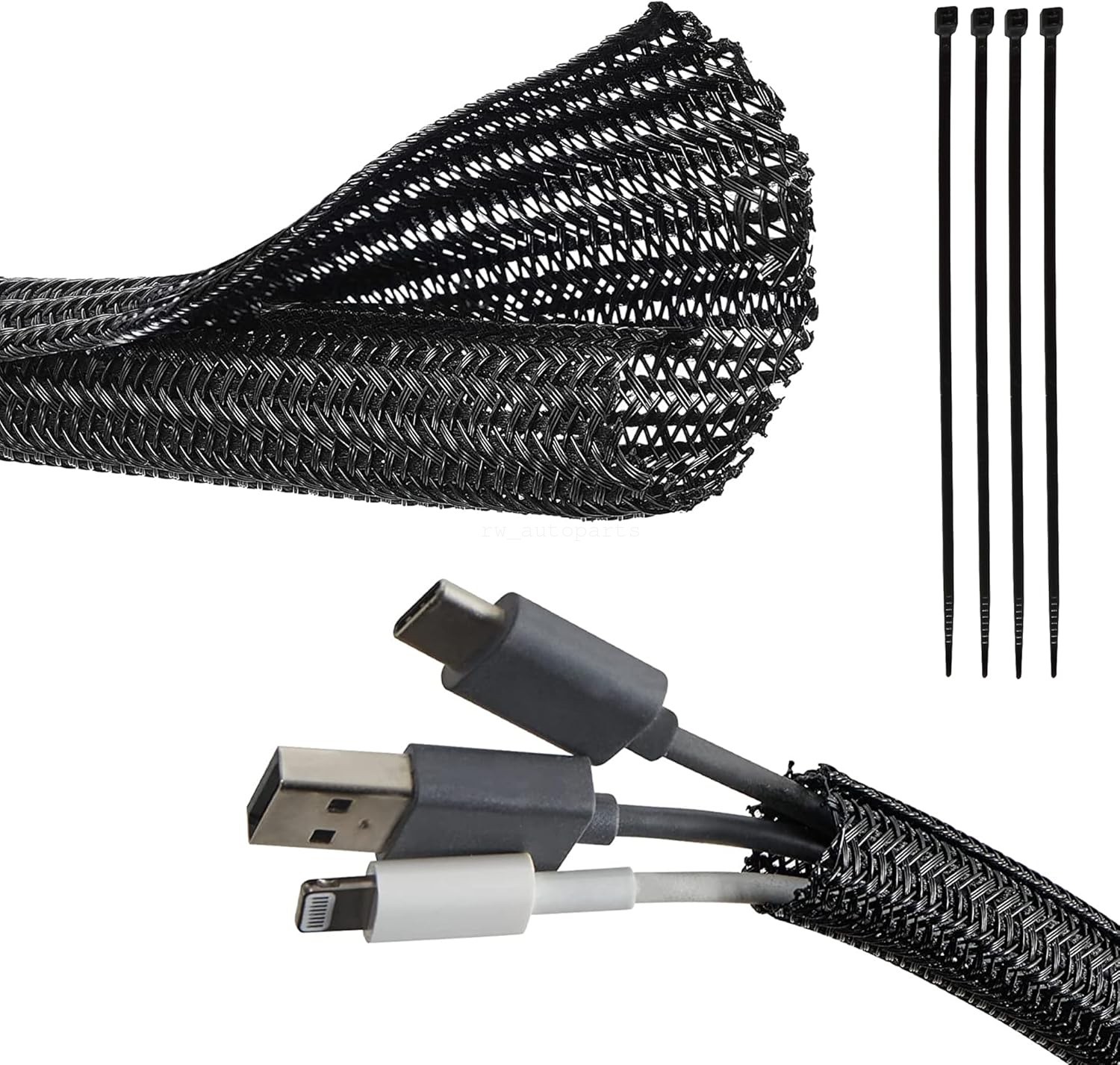 Split Braided Cable Sleeve Self Wrap Wire Loom Cord Management Protector 10 Feet
