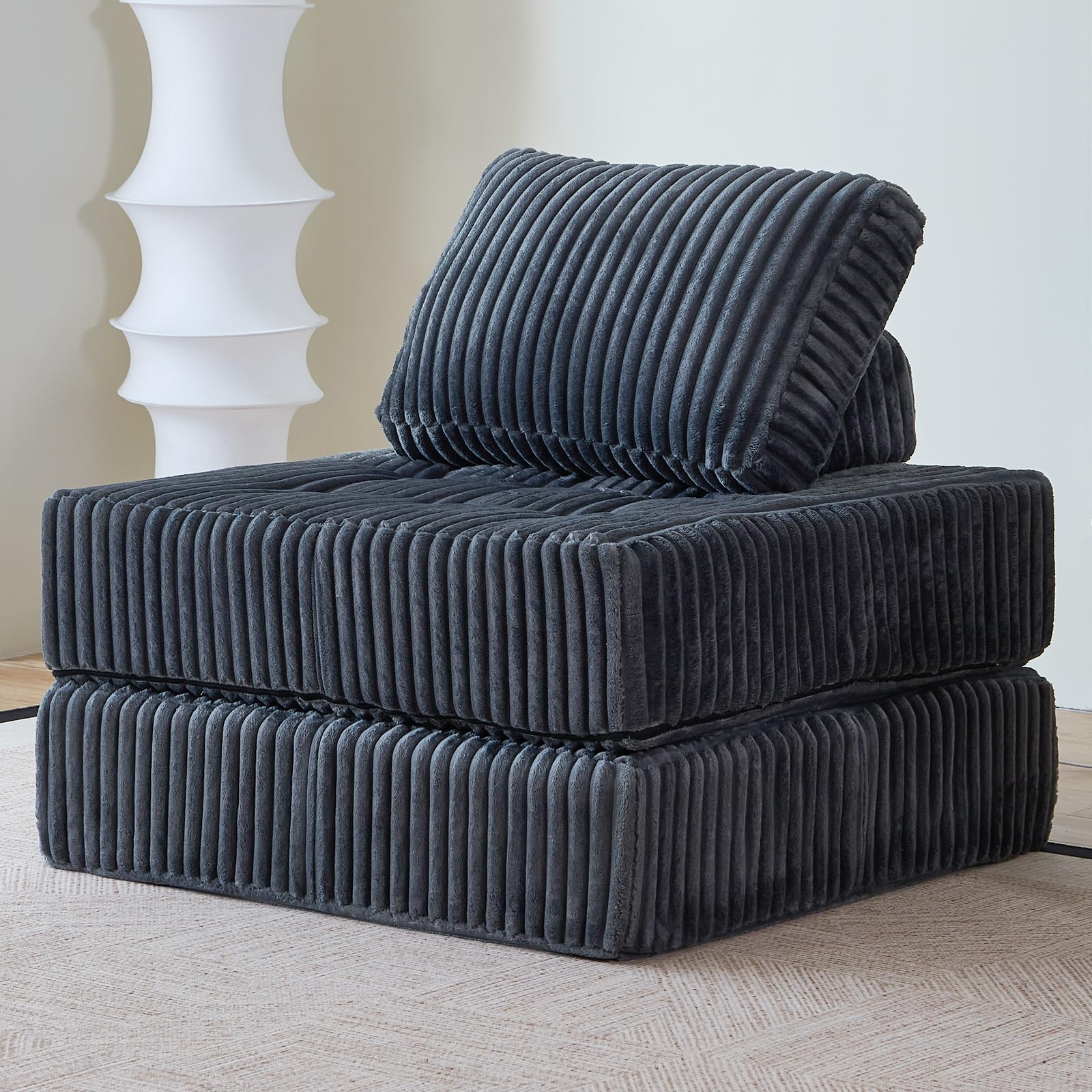 Folding Sofa Chair, Foldable Floor Sofa Bed with Corduroy, Convertible Sleepe...