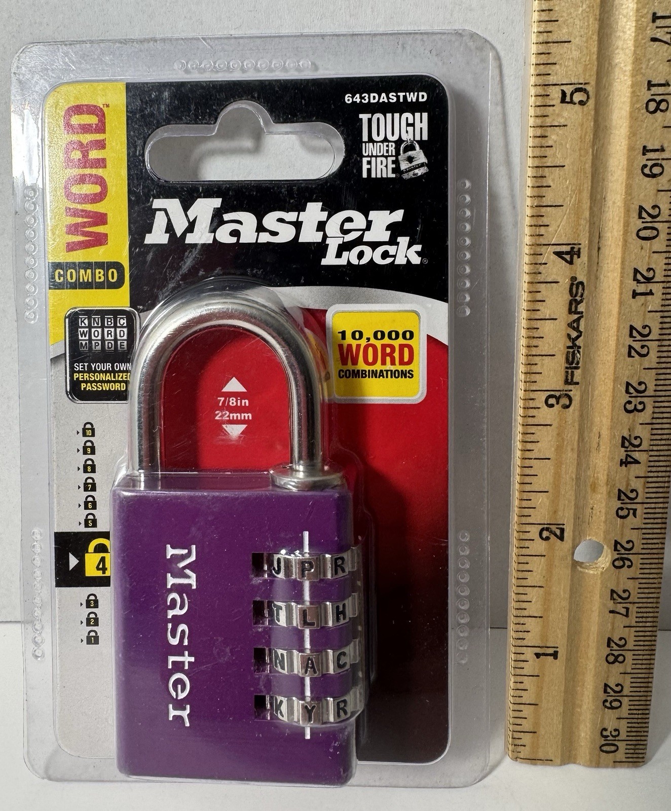 Master Lock Purple 4 Letter Combo Lock 643DASTWD 10,000 Word Combinations NISP