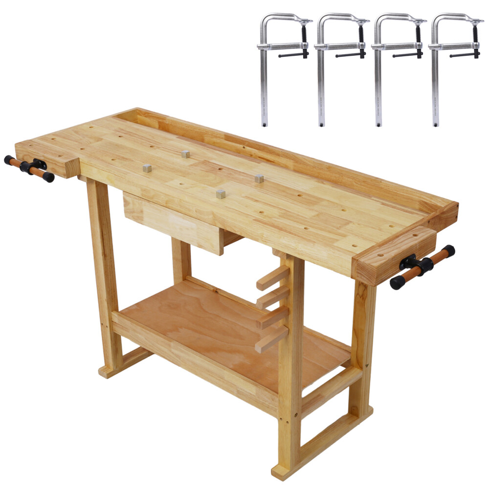 55-Inch Wooden Workbench for Garage Workshop Home with Rapid Action Woodworking