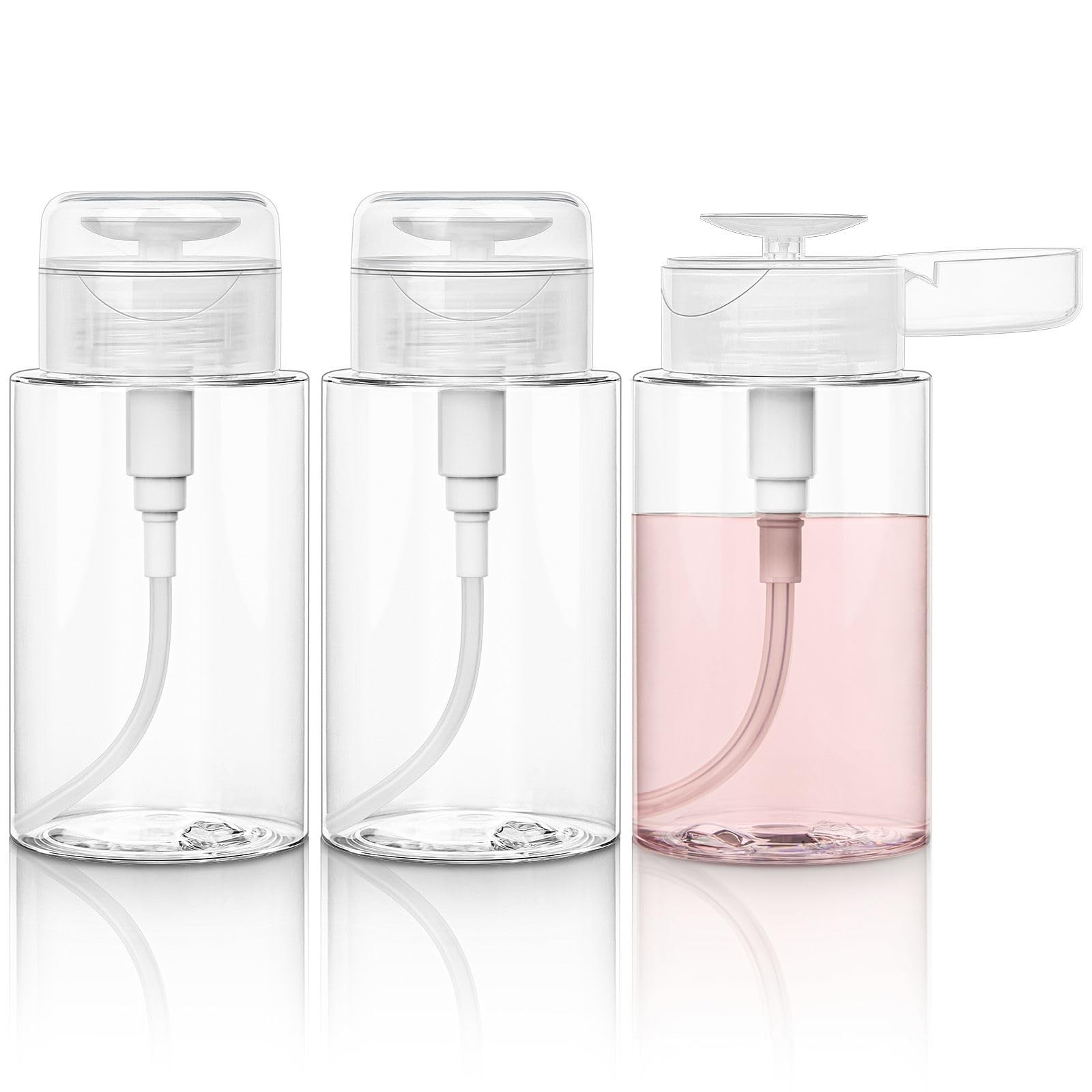 3 Pack Push Down Pump Bottle Dispenser Makeup Remover, Facial Toner, Micellar