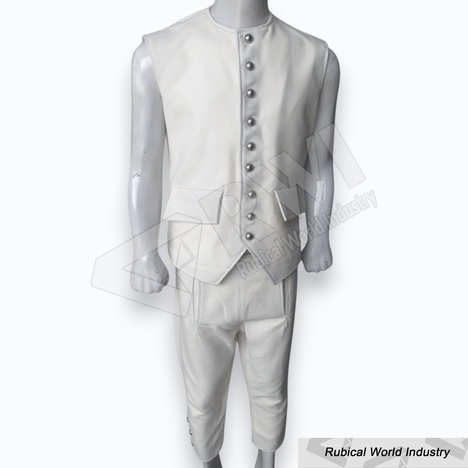 Mens Off White Wool Waistcoat 18th Century British Vest, Military Style