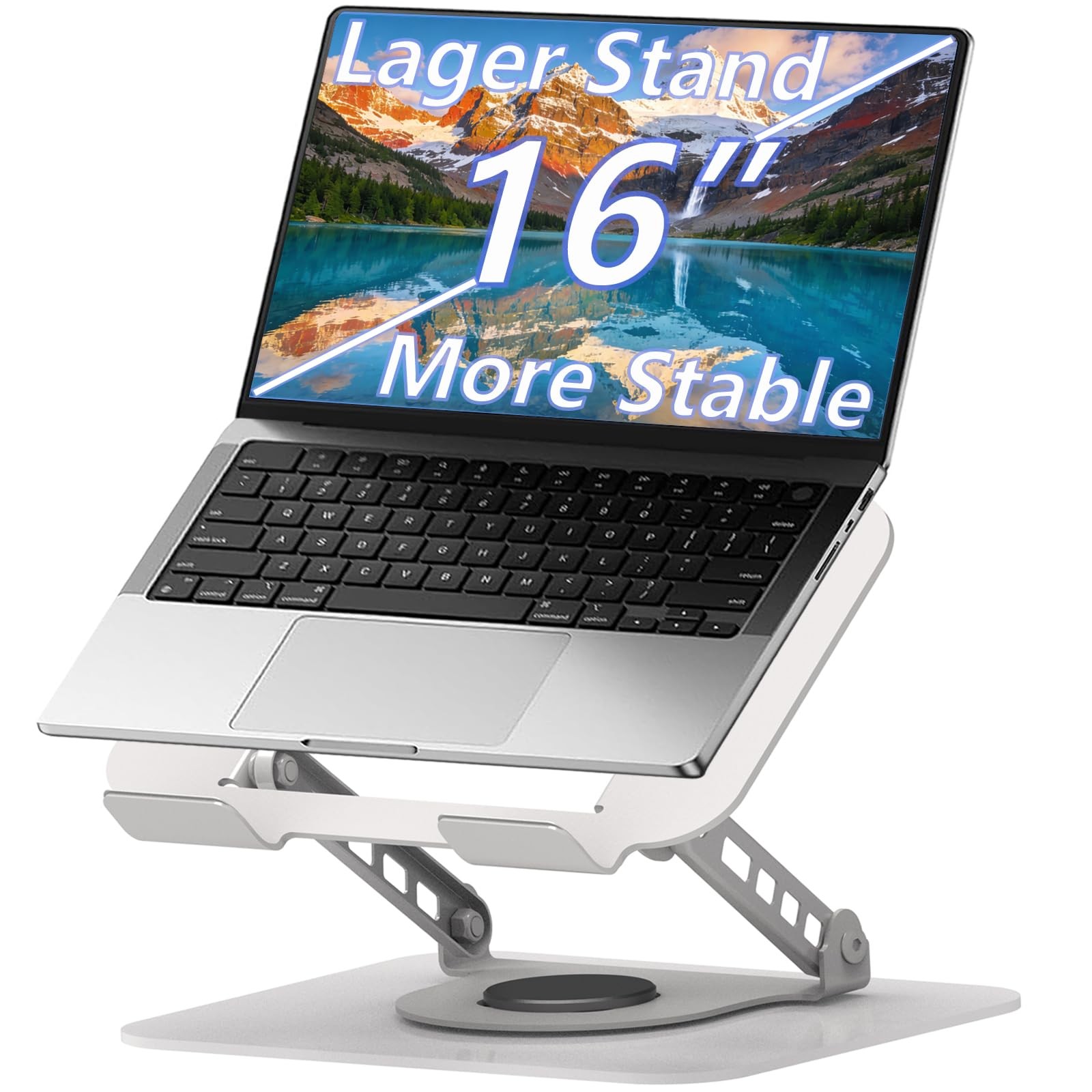 Silver Adjustable Laptop Stand 360 Rotating Computer Riser Fits Up To 16 Inch