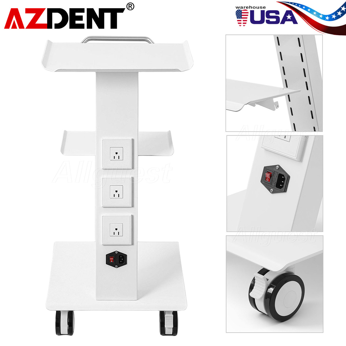 Dental Metal Mobile Cart Medical Instrument Cart Trolley Built-in Socket