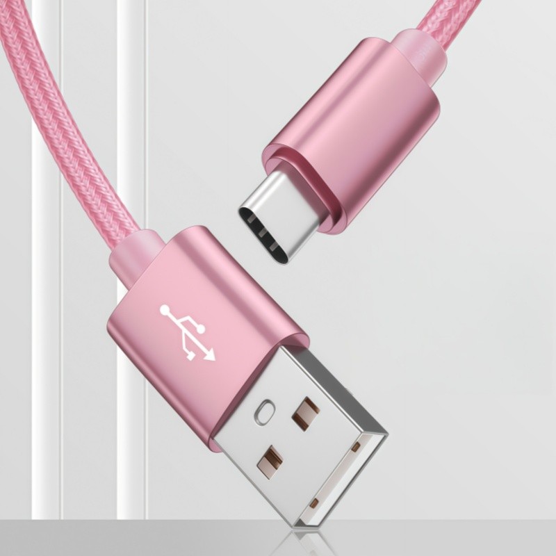 Pink 1m Type-C Cable Fast Charging Nylon Braided Data Sync Cord Universal #