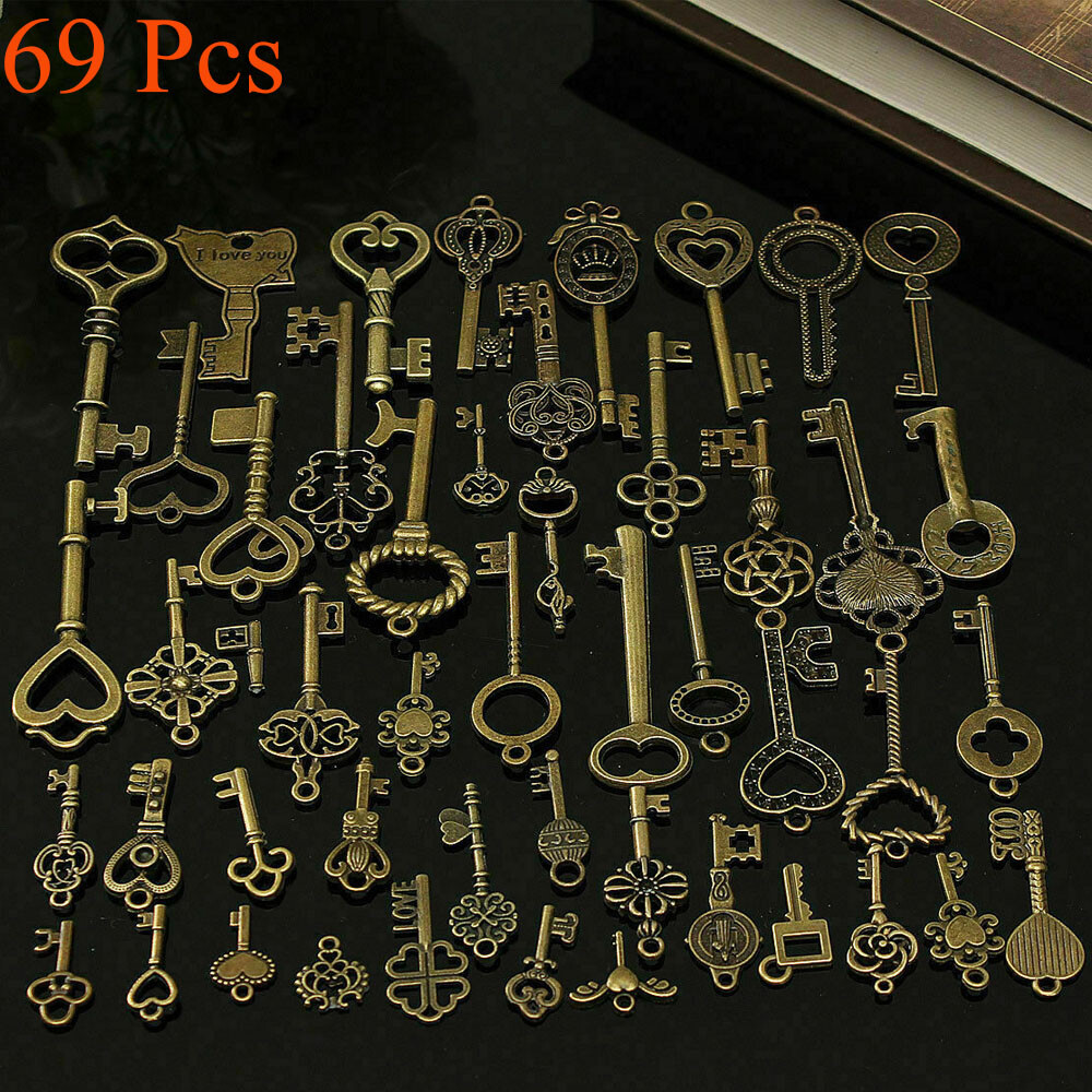 69PCS Skeleton Vintage Old Keys Multi Style Antique Bronze Lock Key New
