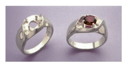6.5mm Round Sterling Silver Semi-Illusion Pre-Notched Ring Setting Size 9-11